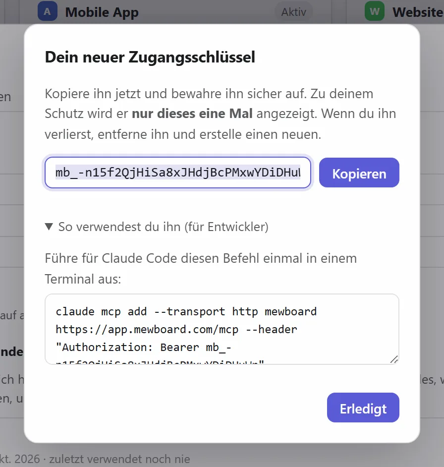 Ein neuer Zugangsschlüssel