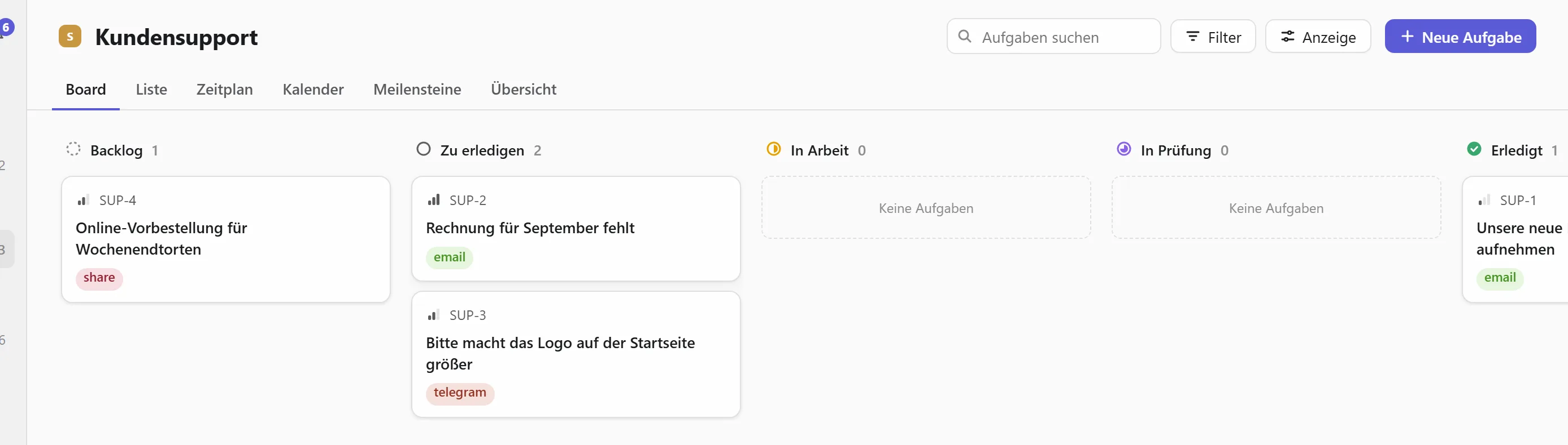 Anfragen auf dem Board