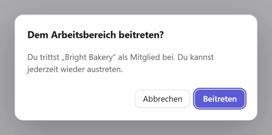 Einem Arbeitsbereich beitreten