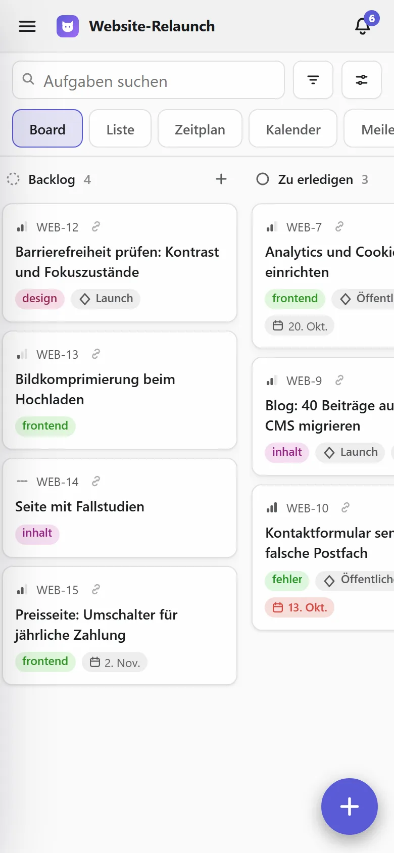 Das Board auf dem Handy