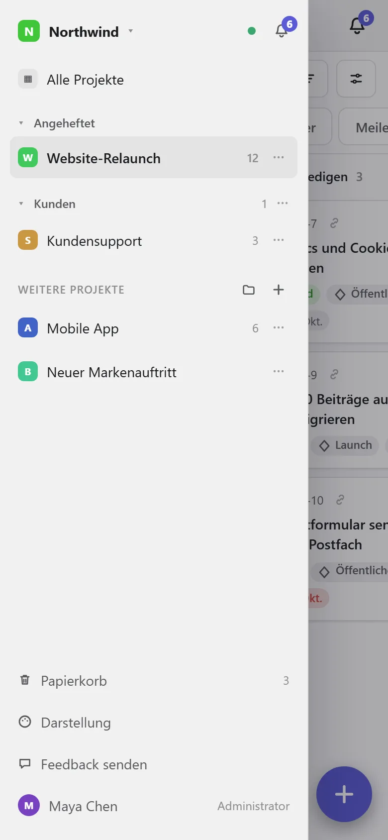 Das Menü auf dem Handy