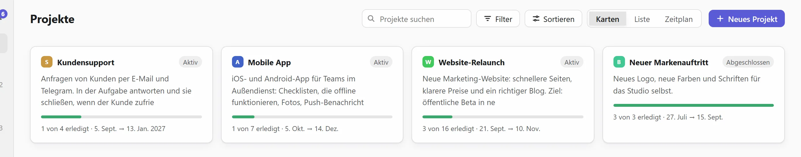 Alle Projekte als Karten