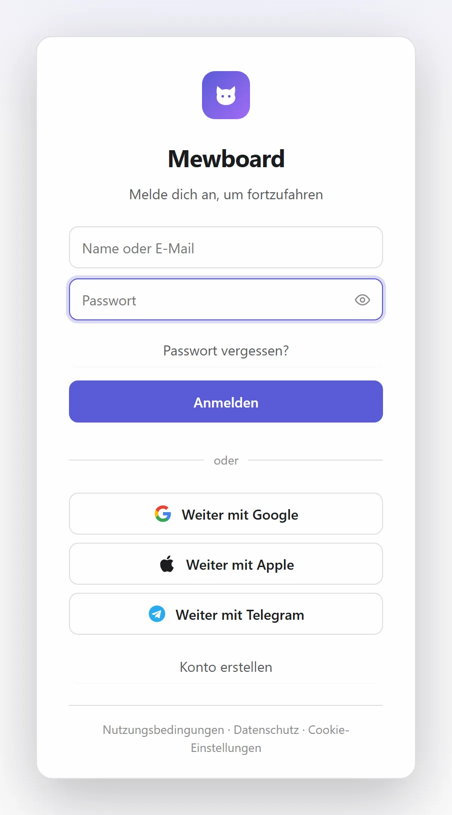 Die Anmeldeseite