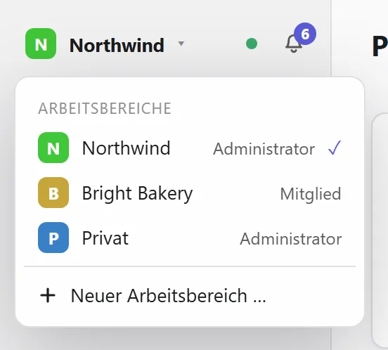 Arbeitsbereich wechseln