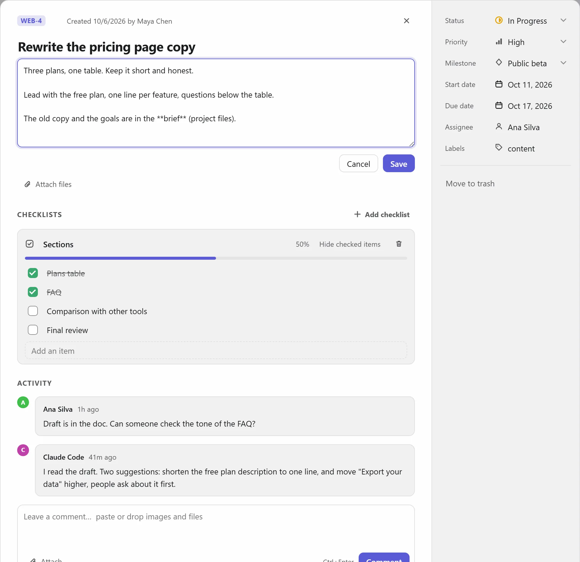 Editing a description