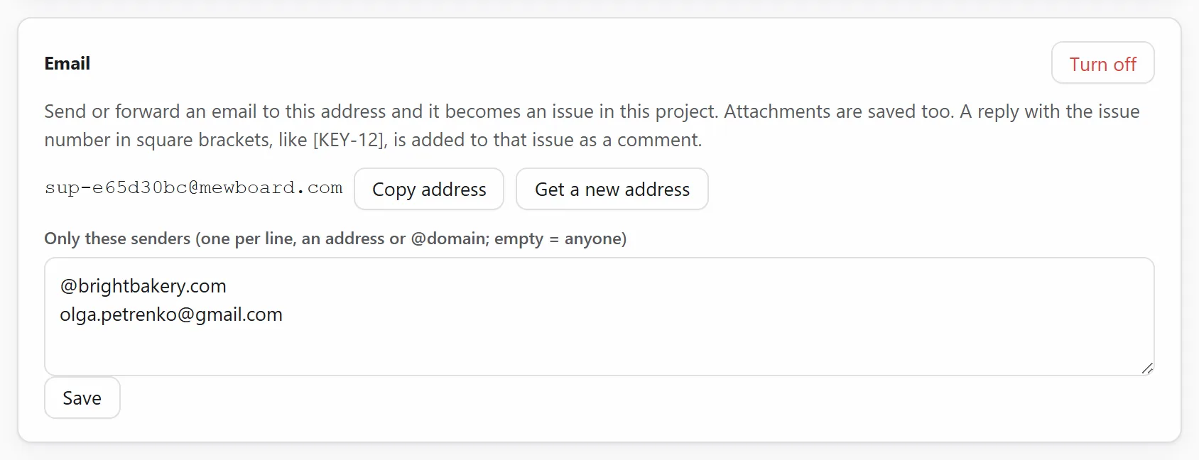 A project's email address