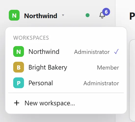 Switching workspaces