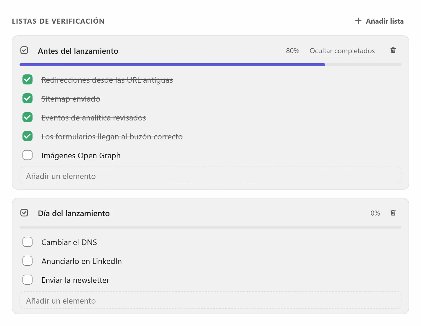 Dos listas de verificación