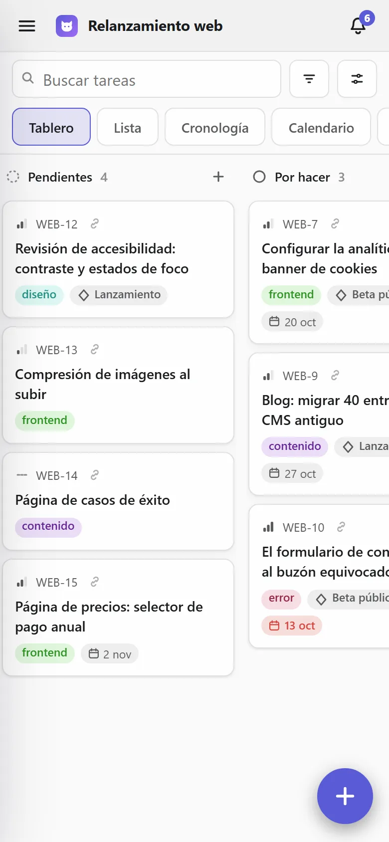 El tablero en un móvil