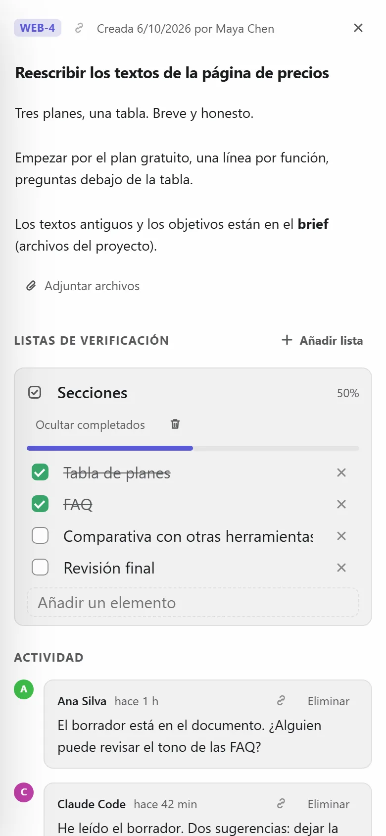 Una tarea en un móvil