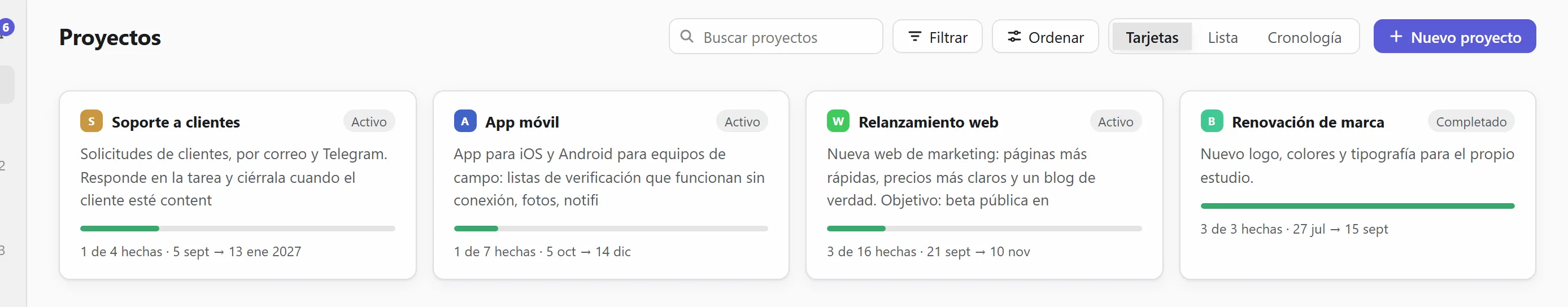 Todos los proyectos como tarjetas