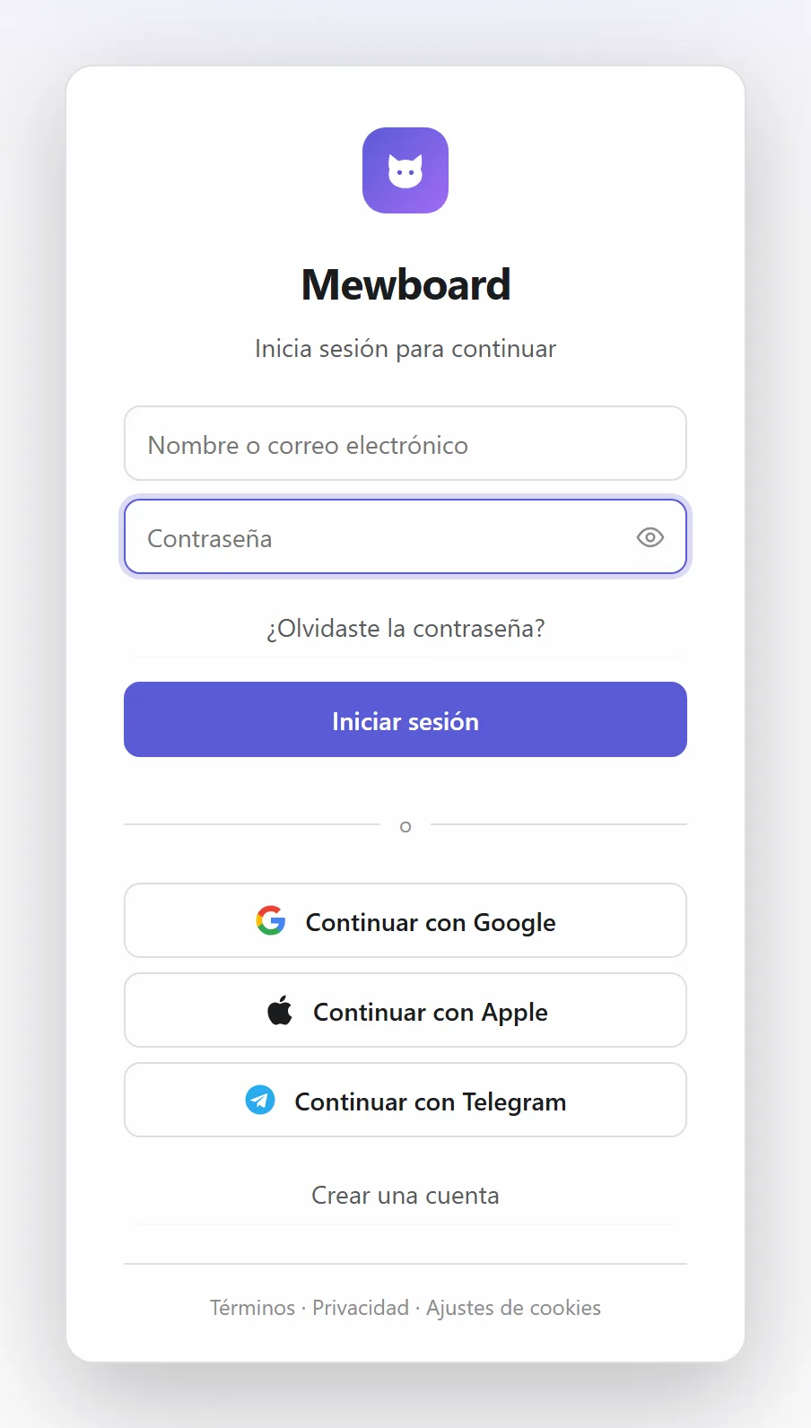 La pantalla de inicio de sesión
