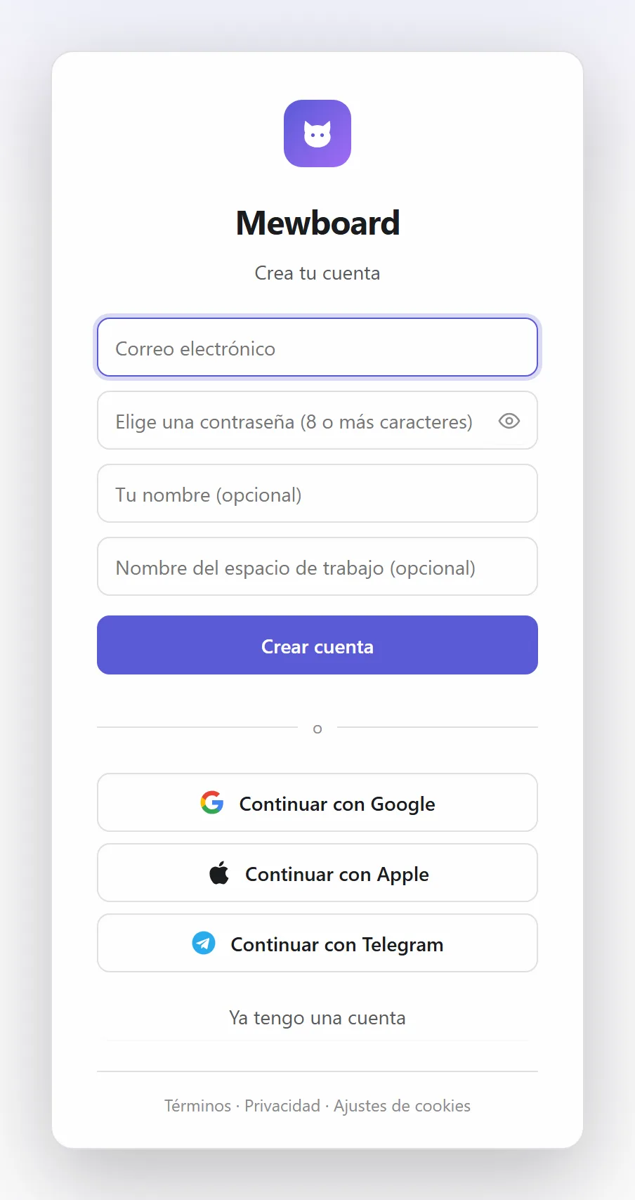 Crear una cuenta