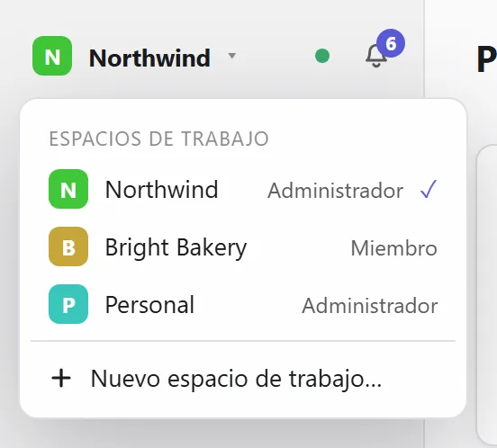 Cambiar de espacio de trabajo