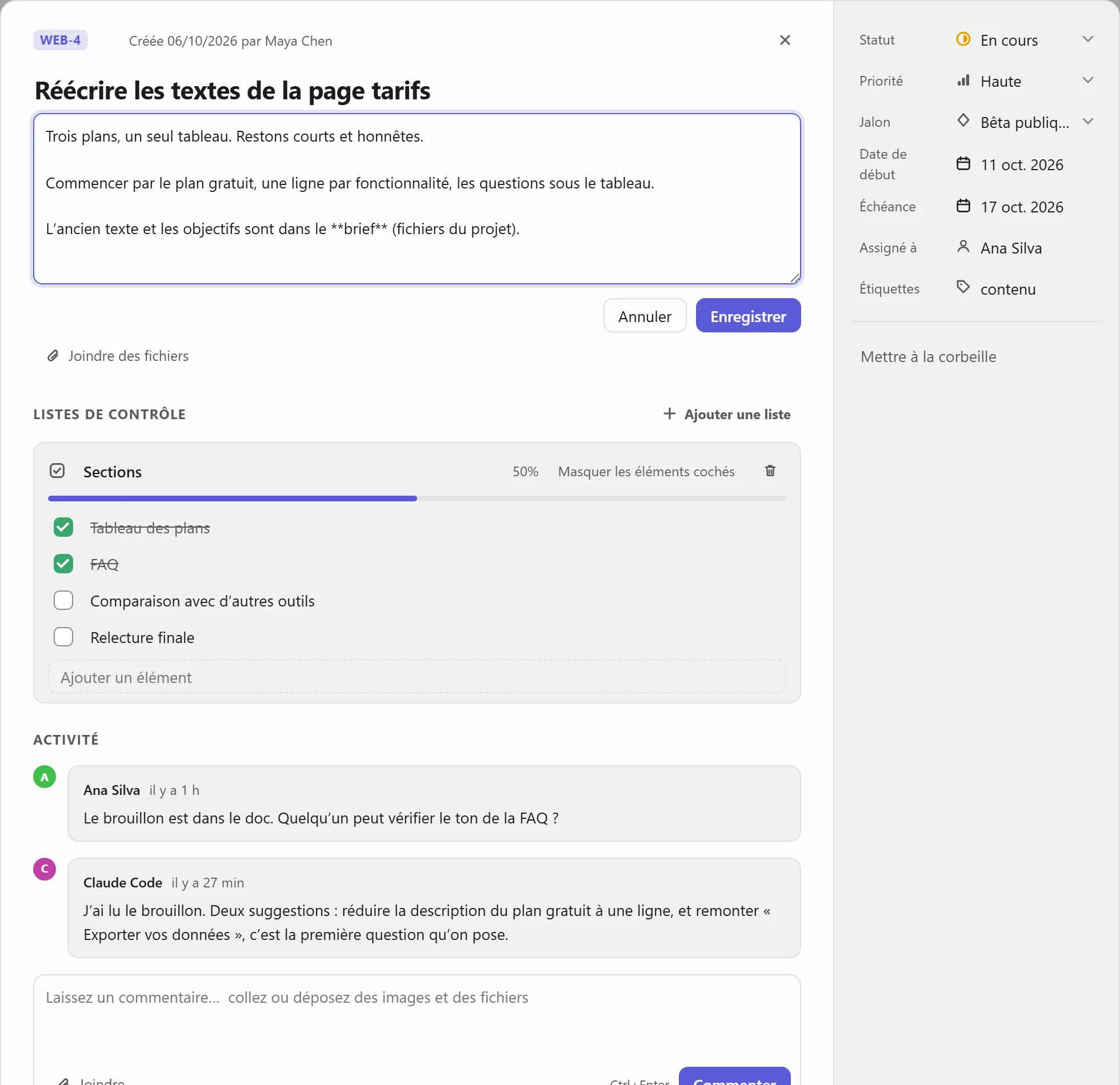 Modifier une description