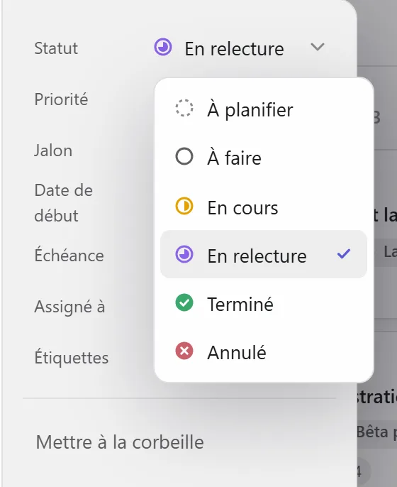 Changer le statut