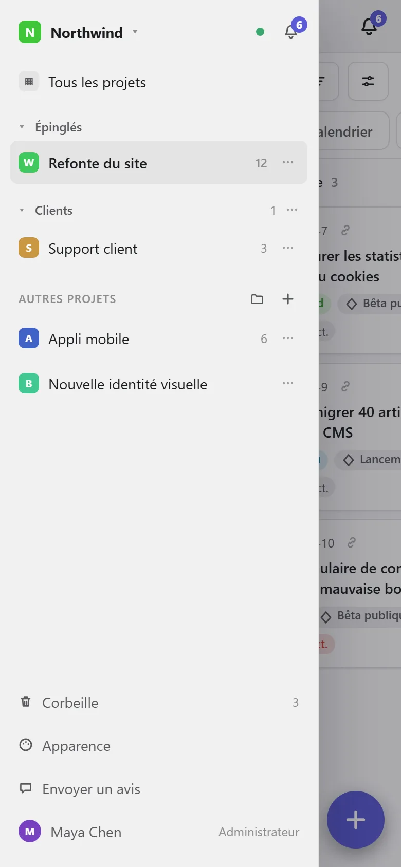 Le menu sur un téléphone