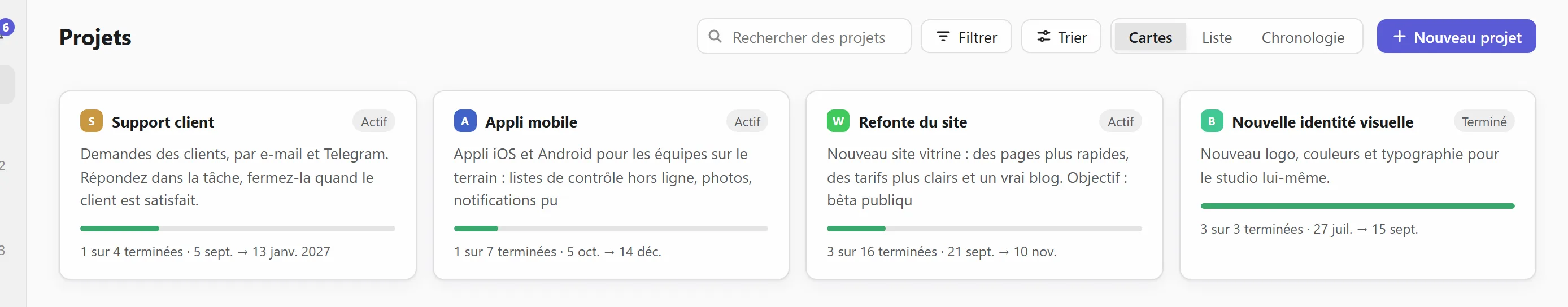 Tous les projets en cartes