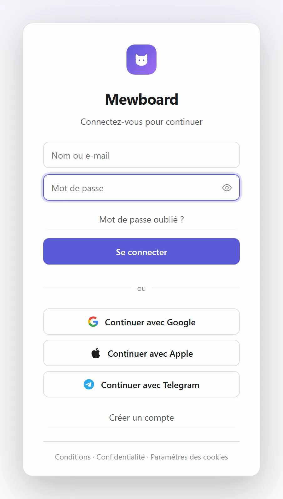 L’écran de connexion