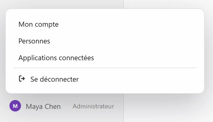 Le menu sous votre nom