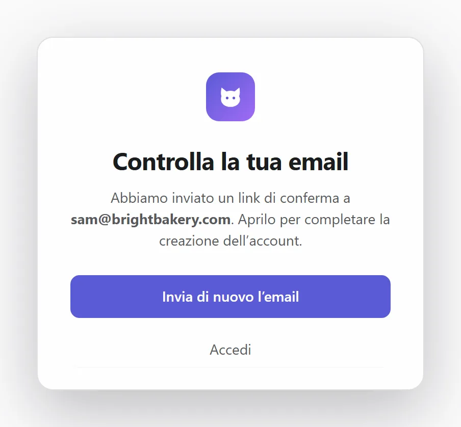 L’email di conferma è in arrivo