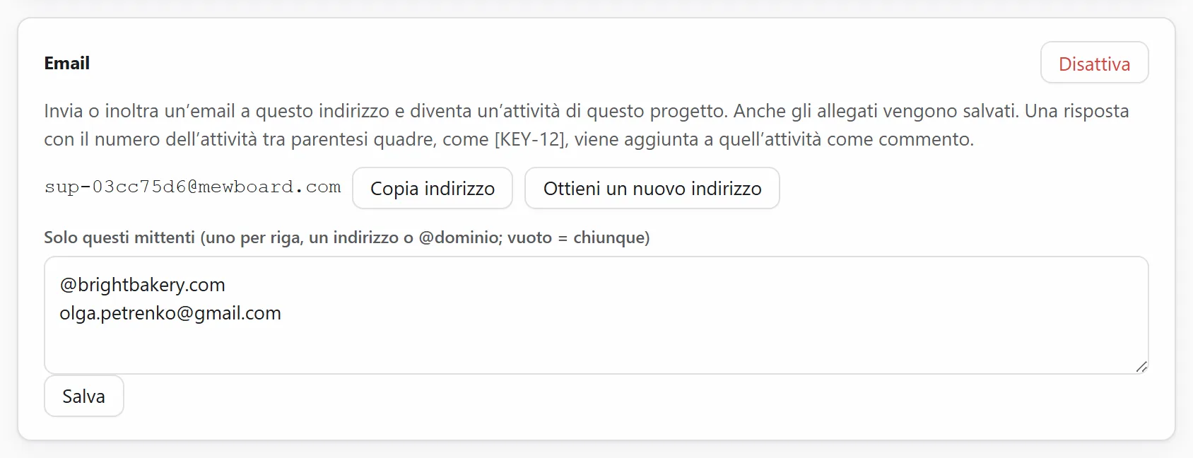 L’indirizzo email di un progetto