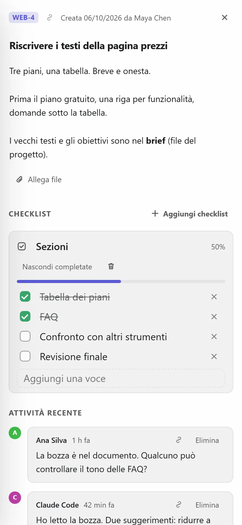 Un’attività sul telefono