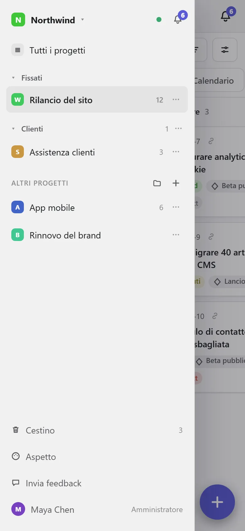 Il menu sul telefono