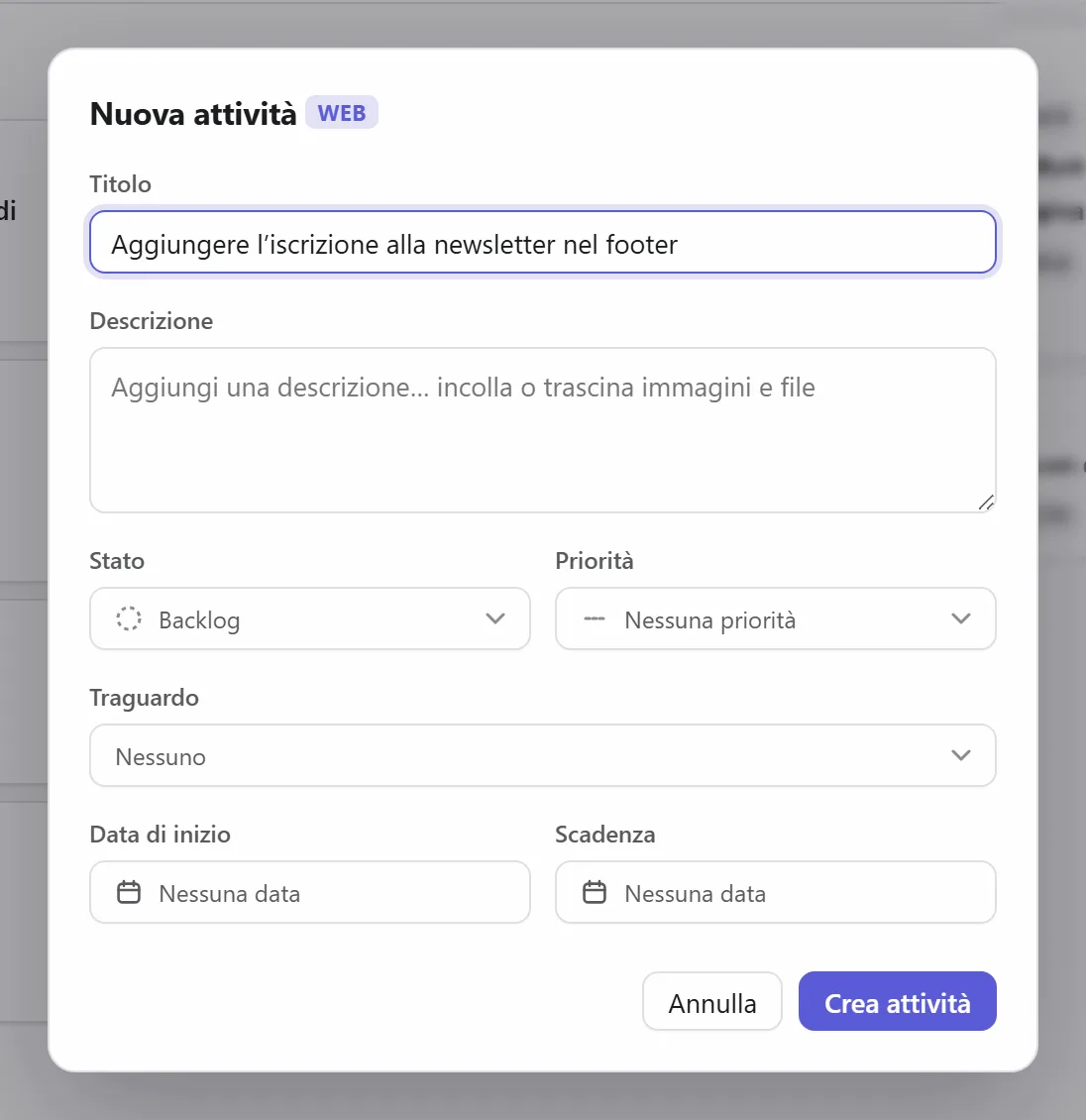 Una nuova attività