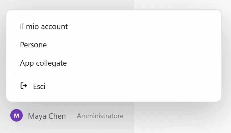 Il menu sotto il tuo nome