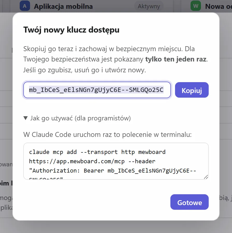 Nowy klucz dostępu