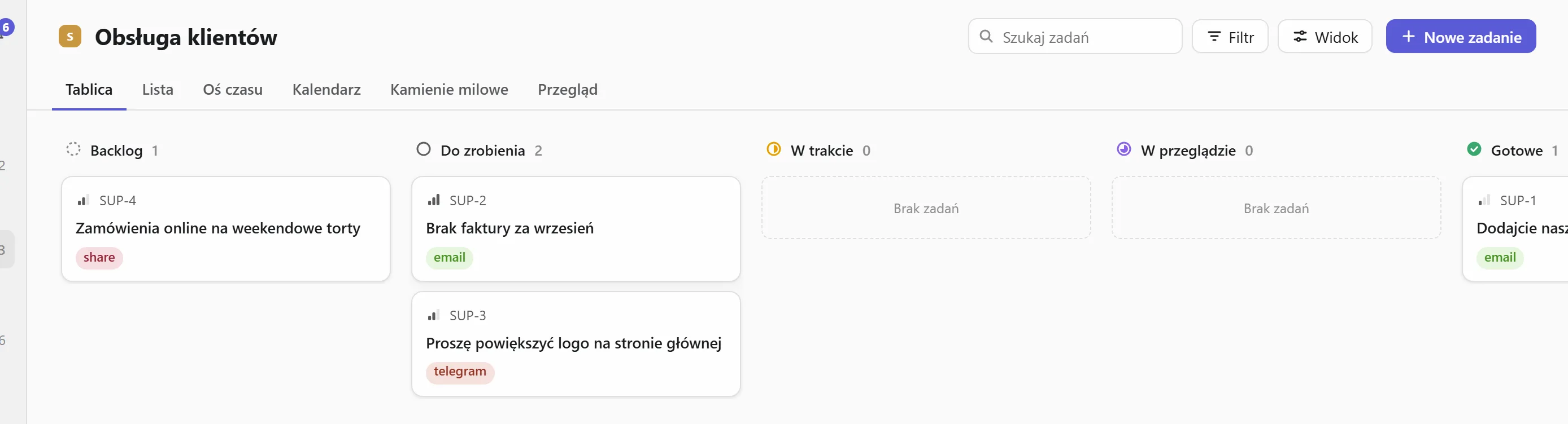 Zgłoszenia na tablicy