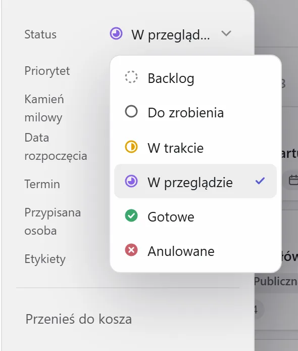 Zmiana statusu
