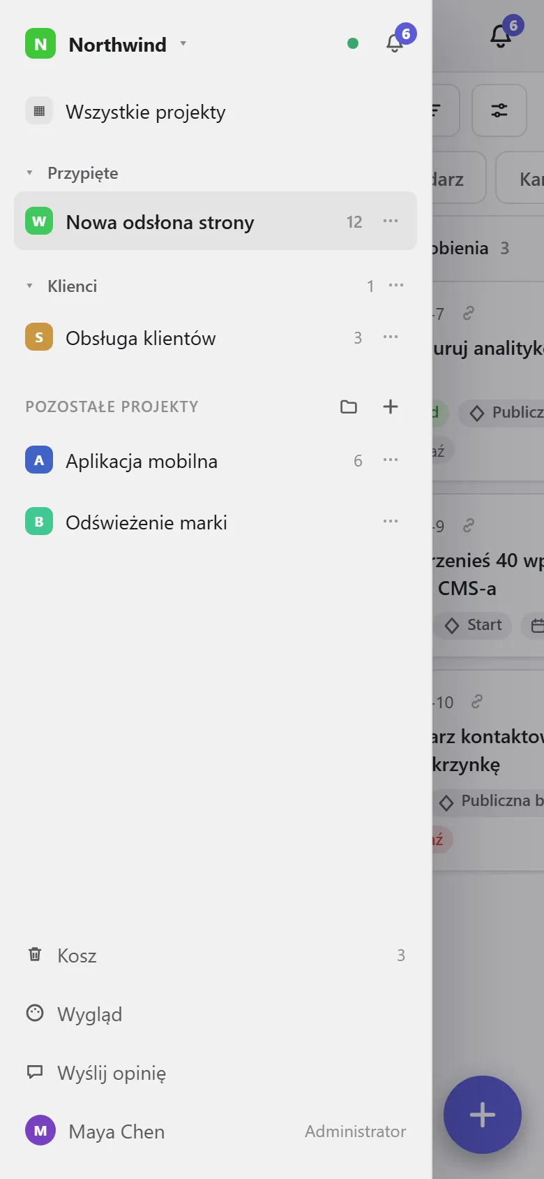Menu na telefonie