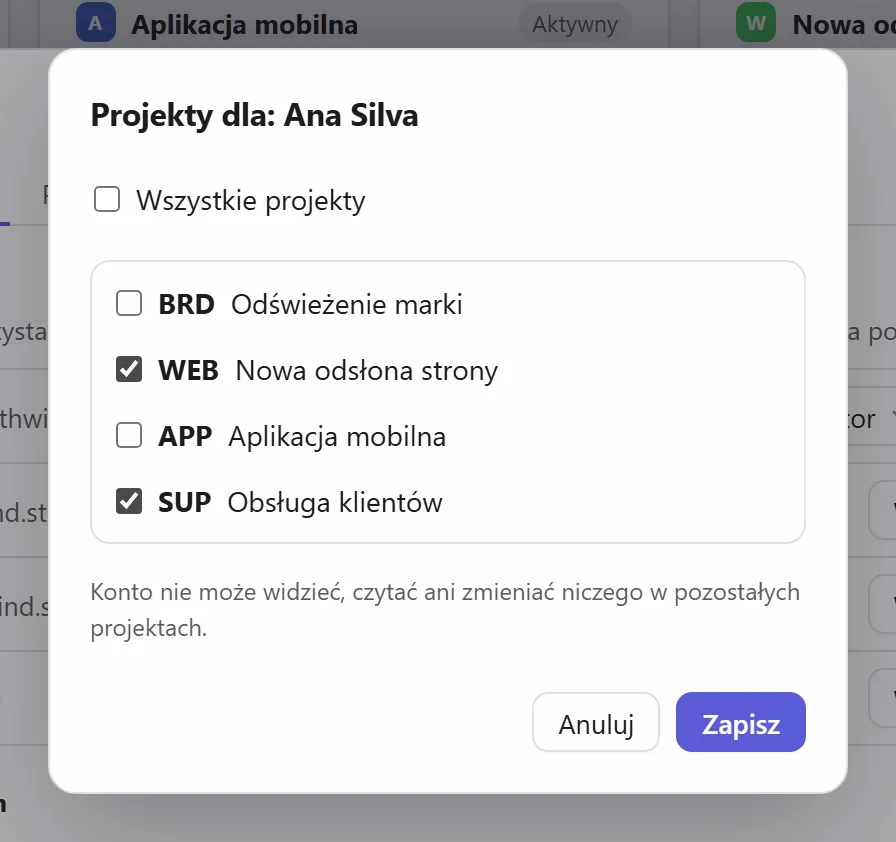 Wybór projektów dla osoby