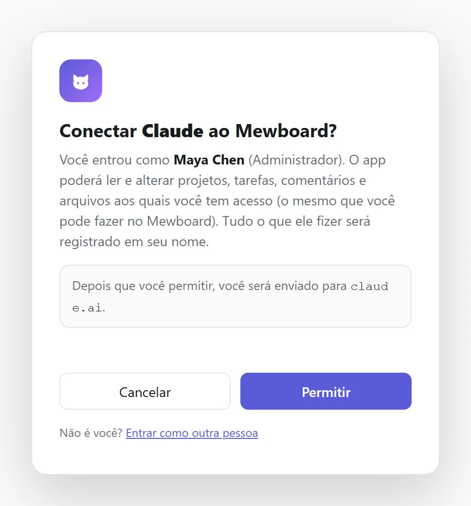 Permitindo o acesso do Claude