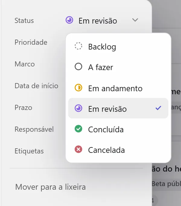 Alterando o status