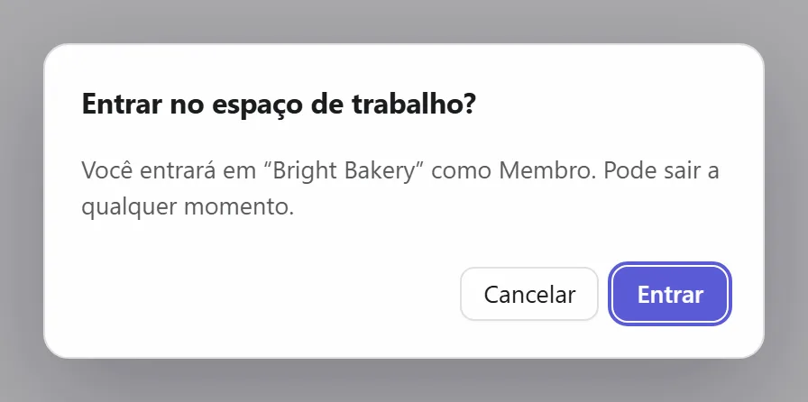 Entrando em um espaço de trabalho