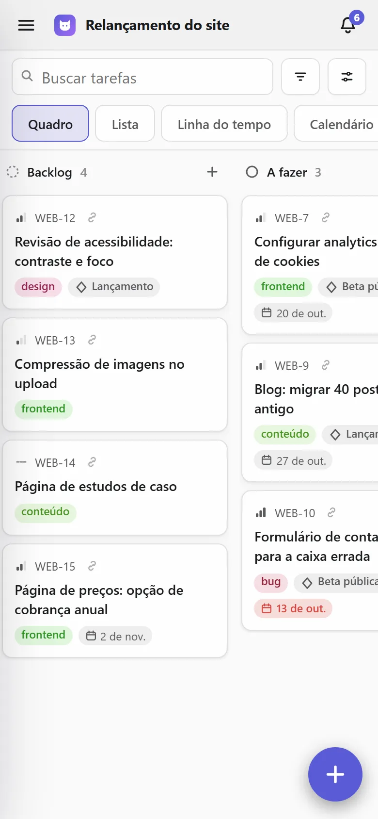 O quadro no celular