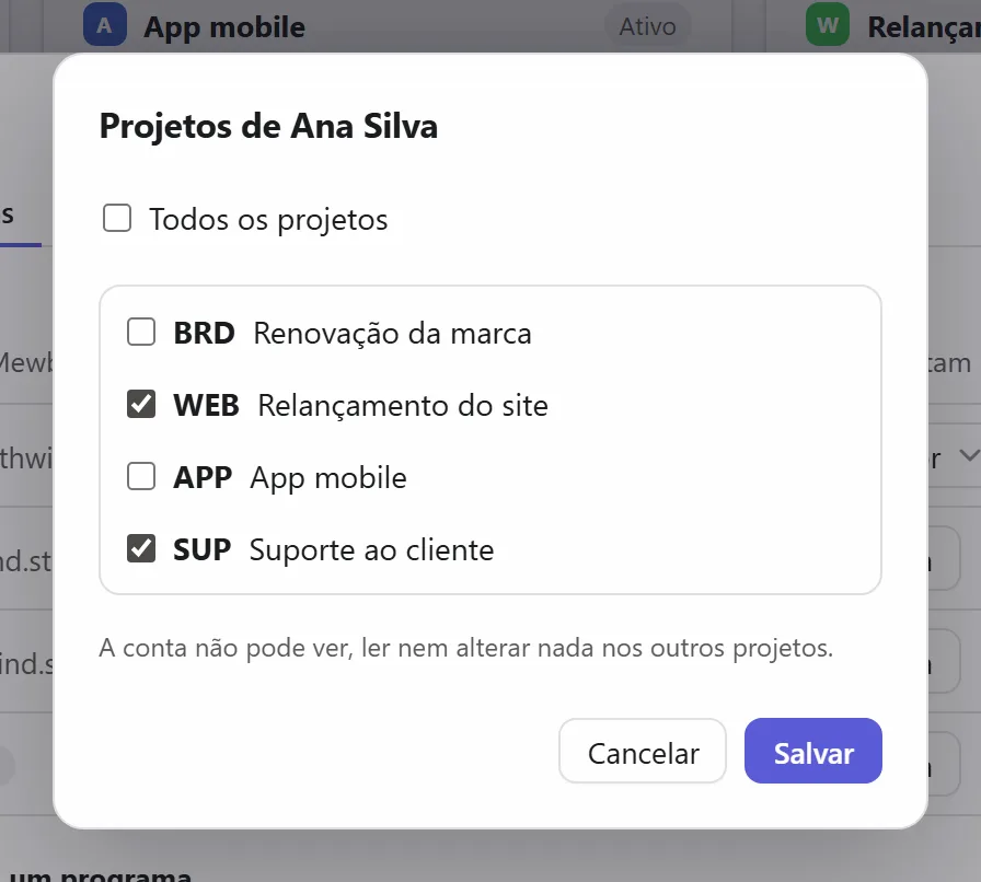 Escolhendo os projetos de uma pessoa