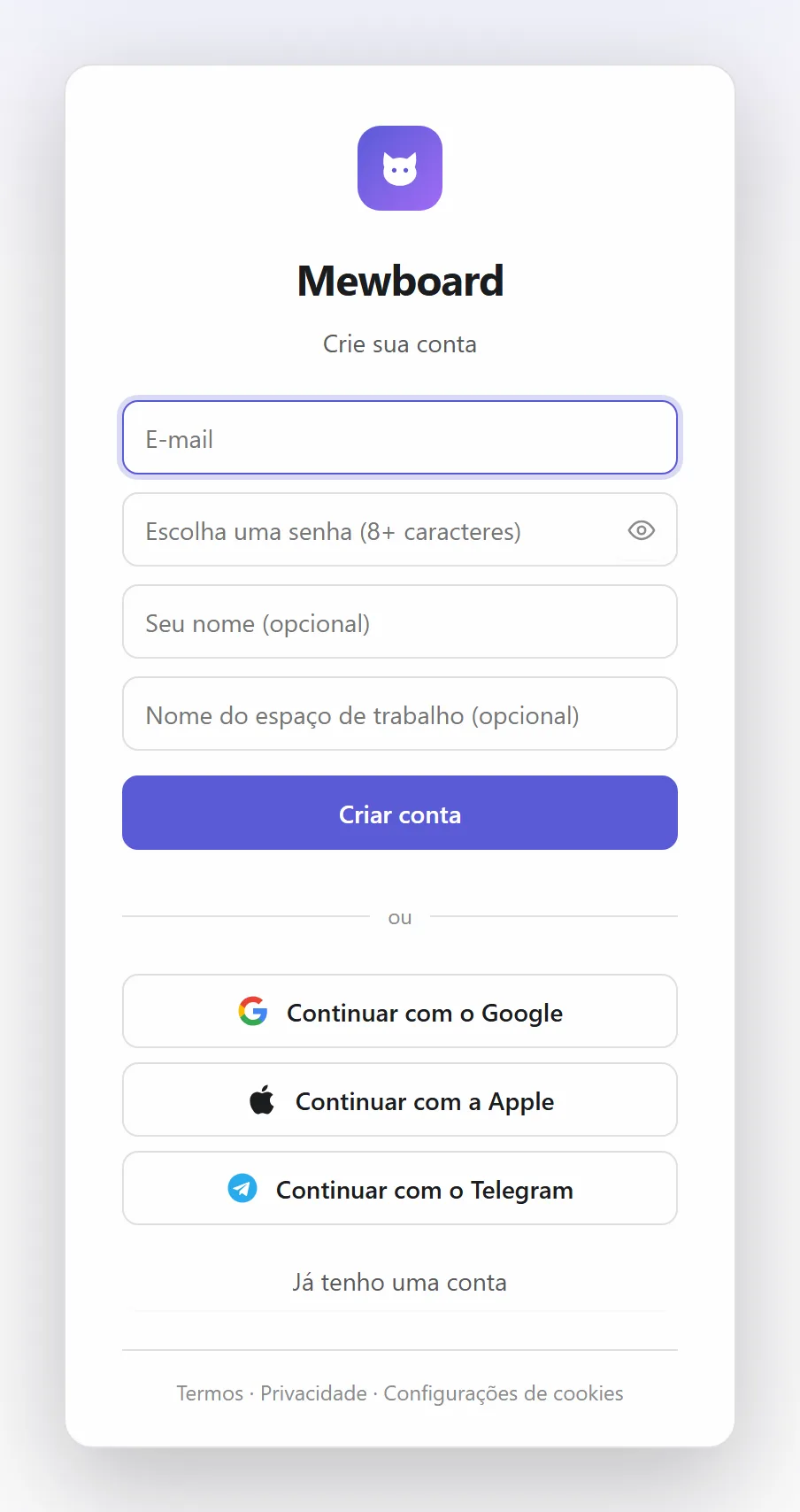 Criar uma conta