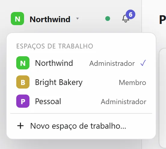 Trocando de espaço de trabalho
