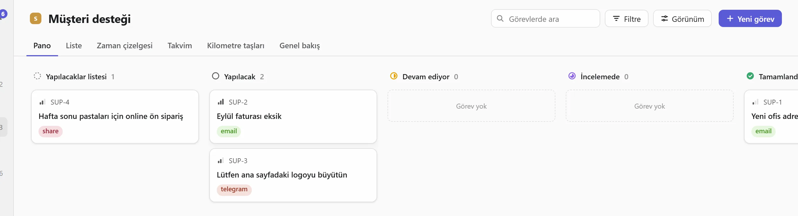 Panodaki talepler