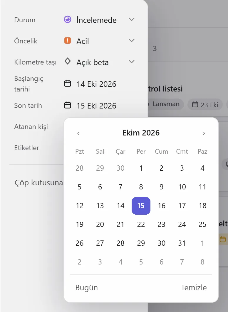 Son tarih seçme