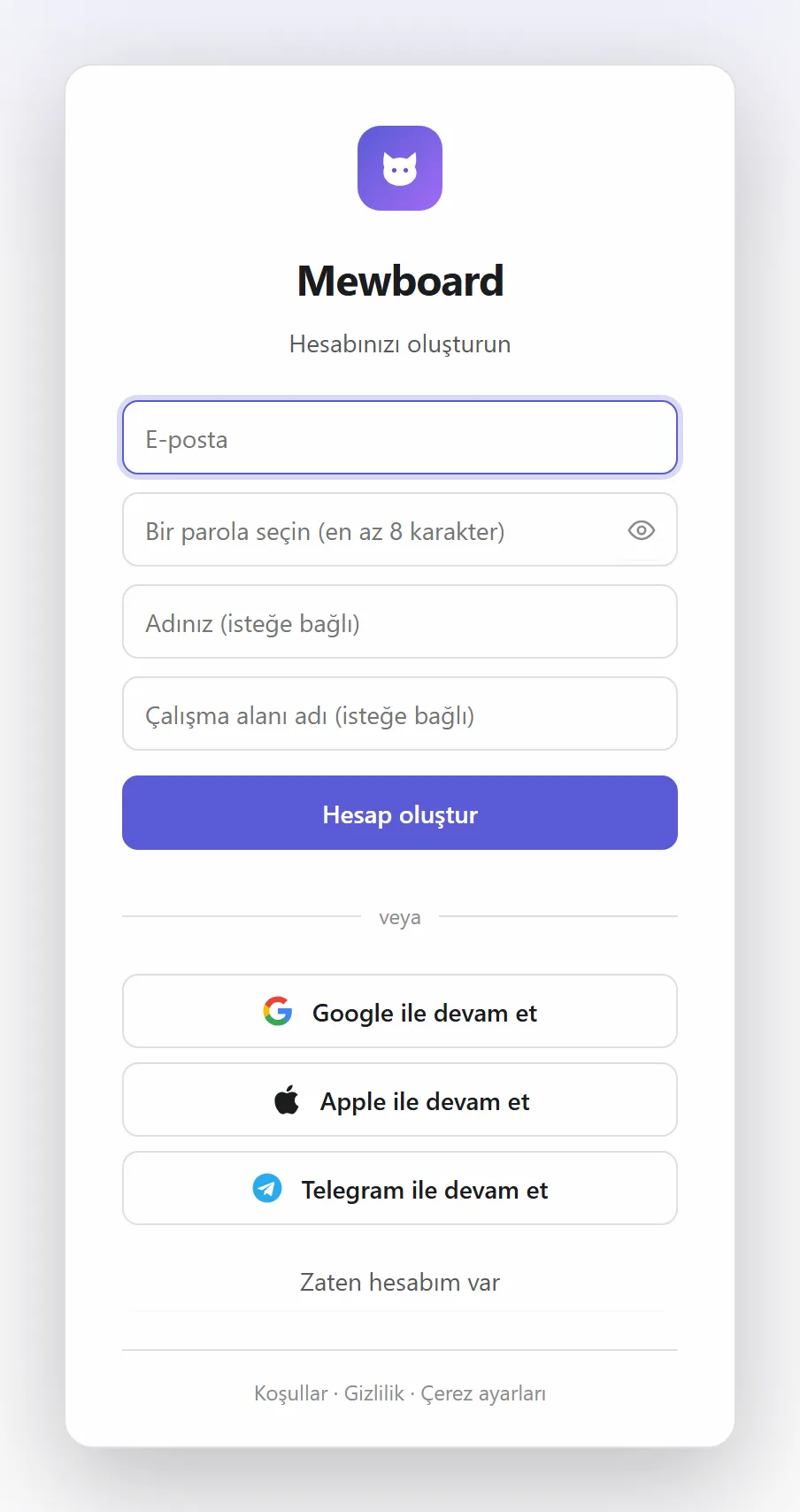 Hesap oluştur