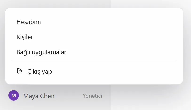 Adınızın altındaki menü