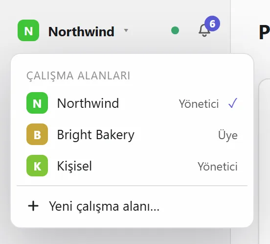 Çalışma alanı değiştirme