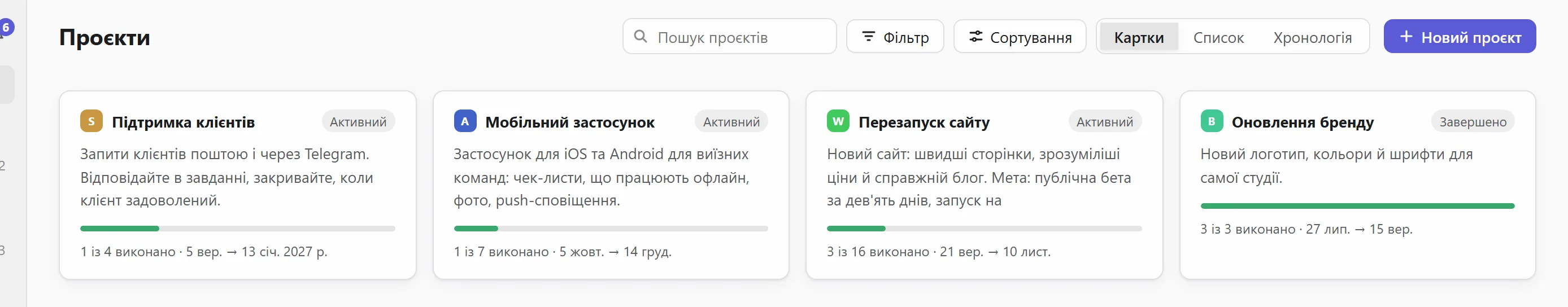 Усі проєкти у вигляді карток