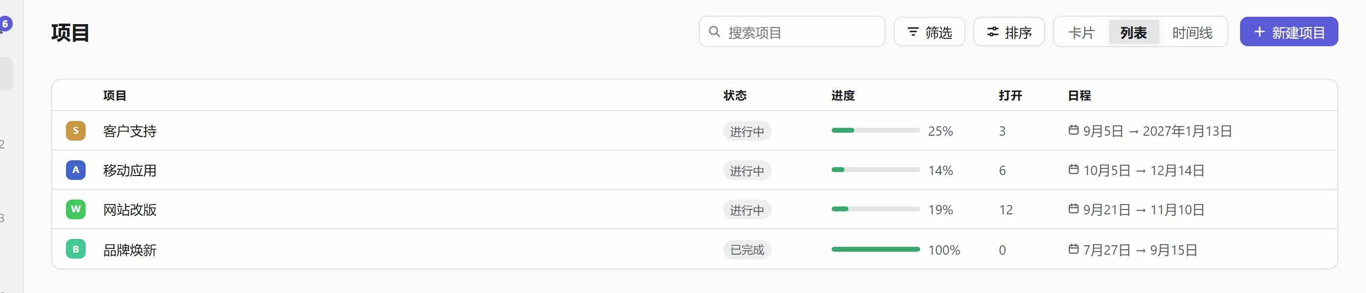 列表视图，带进度和日期
